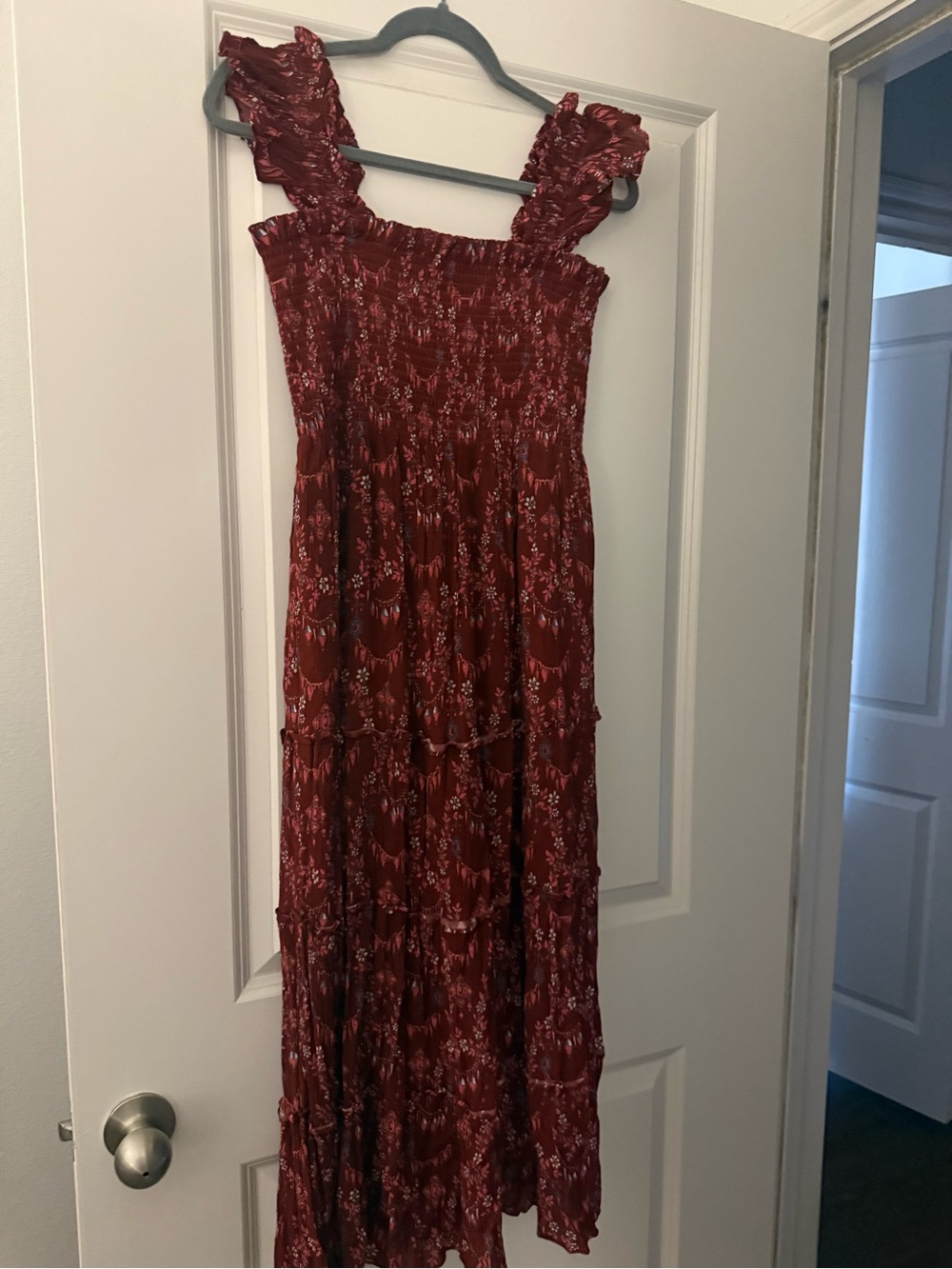 Hill House Ellie Nap Dress Garnet Charm Scallop Crinkle Chiffon M